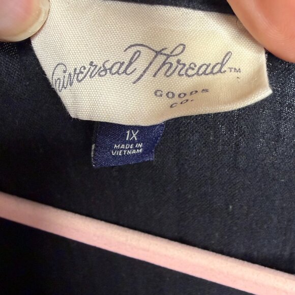 Universal Thread Black Cotton Gauze Long Sleeve midi tiered dress pockets 1X - Picture 7 of 15